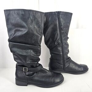 UNR8ED Black Ruched Tall Boots Women's Size Unknown Side Zip Buckle Detail
